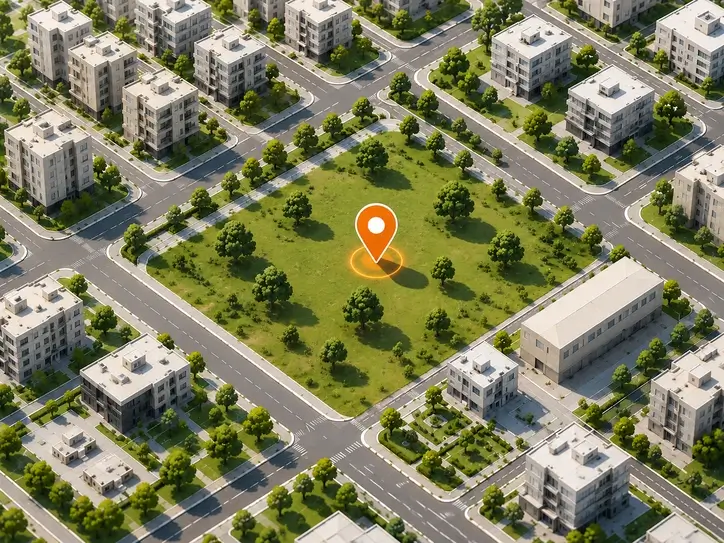 ArkiFit parsel analizi, 3D şehir görünümünde vurgulanan parsel